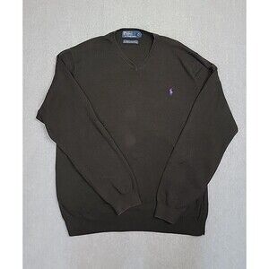 Polo Ralph Lauren V Neck Sweater Mens XL Black Pima Cotton‎ Lightweight Dad Logo